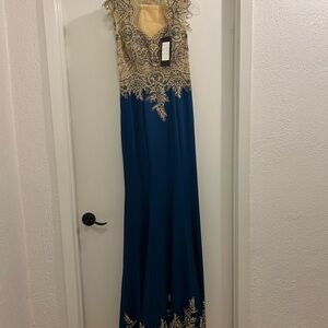 Elegant Green and Gold Evening Gown